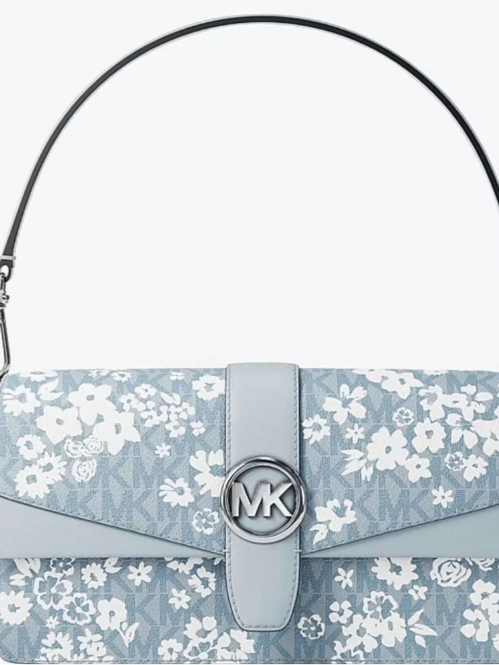 Michael Kors Light Blue Floral Logo Shoulder Bag